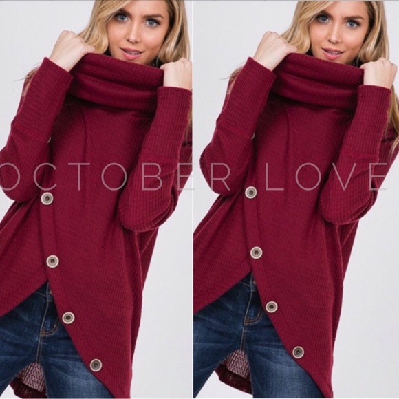 CLEARANCE! So Soft Cowl Neck Burgundy Knit Top - Picture 5 of 10